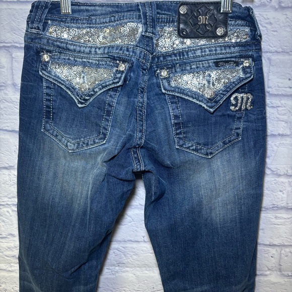 Miss Me Jeans Mid Rise Easy Boot Metallic Embellished Rhinestones Curvy Blue 29 - Picture 10 of 16